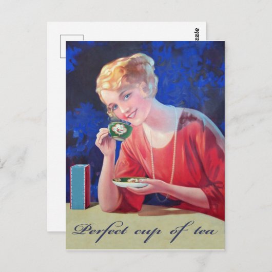 女はお茶を完全に飲んでいる、ヴィンテージ ポストカード (正面/裏面)