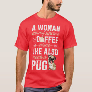 女はパグ生き延びドッグの愛犬でワインを飲めない Tシャツ