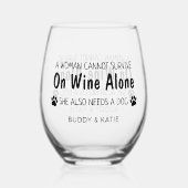 女は一人で酒を飲むこ生き延びとはできない ステムなしワイングラス (正面)