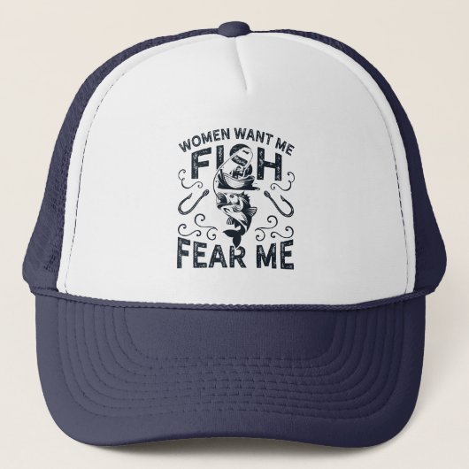 女は僕を欲しがる 魚は僕を恐れる おもしろフィッシング キャップ (正面)