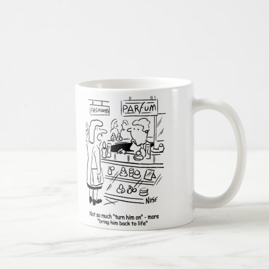女は男を生き返らせる香水を欲しがる コーヒーマグカップ (右)