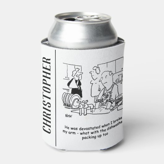 女は腕を折って人が皿を洗う。おもしろい 缶クーラー (缶正面)