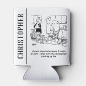 女は腕を折って人が皿を洗う。おもしろい 缶クーラー (裏面)