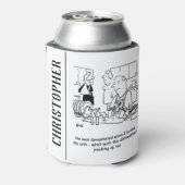 女は腕を折って人が皿を洗う。おもしろい 缶クーラー (缶裏面)