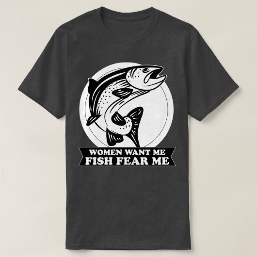 女は魚を欲しがるが怖い Tシャツ (デザイン正面)