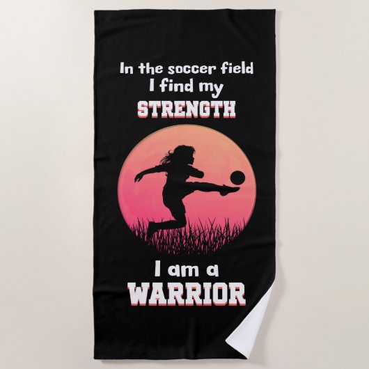 女やる気を起こさせるの子のサッカーに関する遊引用文 ビーチタオル (正面)