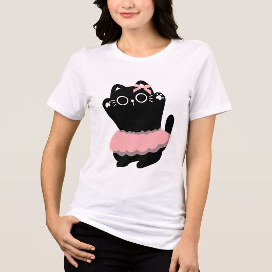 "女らしさのダンス:黒猫が生き生きと トライブレンドTシャツ (正面)