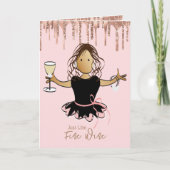 女エレガントおもしろい漫画エスニックワイン誕生日 カード (正面)