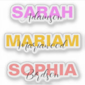 女エレガントの子に使う色のフルネームシール シール (正面)