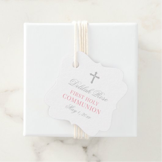 女エレガントの子のためのピンクとグレーの最初の聖餐式 フェイバータグ (インサイチュ)