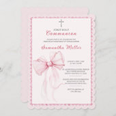 女エレガントの子のためのピンクの最初の聖餐式 招待状 (正面/裏面)
