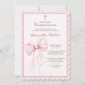 女エレガントの子のためのピンクの最初の聖餐式 招待状 (正面)