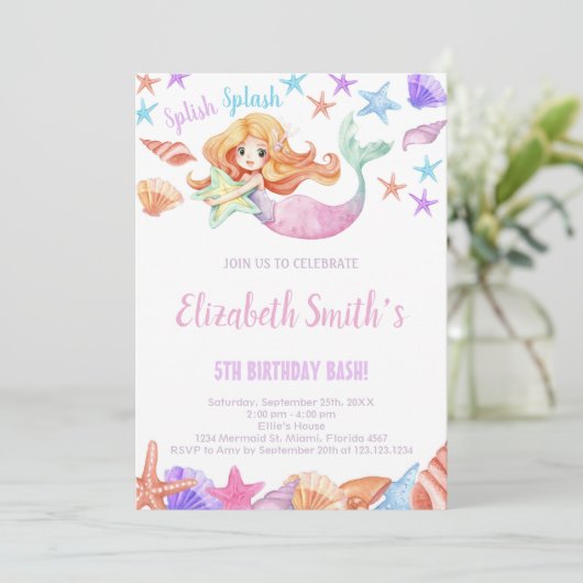 女エレガントの子のための海のパーティー招待状 招待状 (スタンド正面)