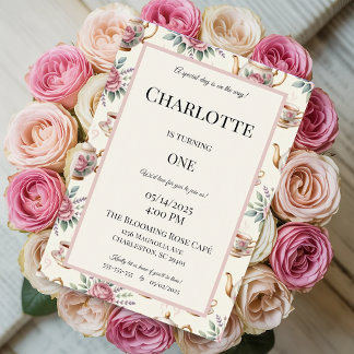 女エレガントの子のための茶パーティー誕生日招待状 招待状