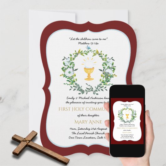 女エレガントの子ブルゴーニュフローラ第1聖餐式 招待状