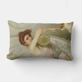 女エレガントの美しい遊が子犬と一緒に ランバークッション