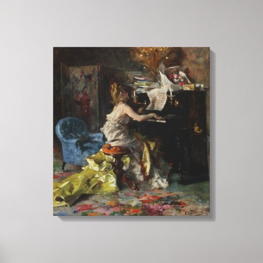 女エレガントの遊ピアノ(ジョバンニ・ボルディーニ) キャンバスプリント (正面)