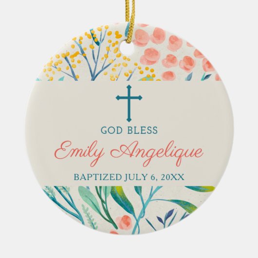 女エレガントパーソナライズされた子《キリスト教》洗礼式や命名式バプテスマ セラミックオーナメント (正面)
