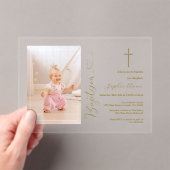 女エレガント子写真金ゴールド書道バプテスマ アクリル招待状 (インサイチュ (ポータブル))