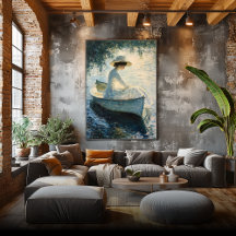 女エレガント性オンローボートアットサンセット – Impressionist