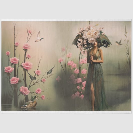 女エレガント性ミステリーレイクバード&フローラポートレート 薄葉紙 (正面)