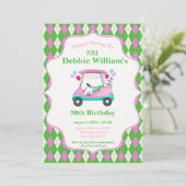 女エレガント性誕生日対応ゴルフカート 招待状 (スタンド正面)