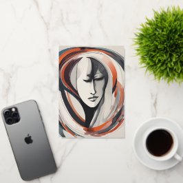 女エレガント性顔ブラウンブルーアート抽象芸術 箔グリーティングカード