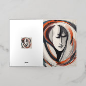 女エレガント性顔ブラウンブルーアート抽象芸術 箔グリーティングカード (外側レイダウン)
