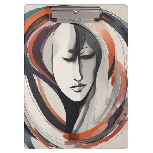 女エレガント性顔ブラウンブルーウォールアート抽象芸術 クリップボード (正面)