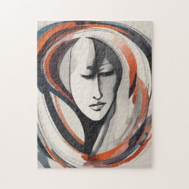 女エレガント性顔ブラウンブルーウォールアート抽象芸術 ジグソーパズル