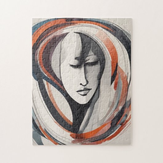 女エレガント性顔ブラウンブルーウォールアート抽象芸術 ジグソーパズル (縦)