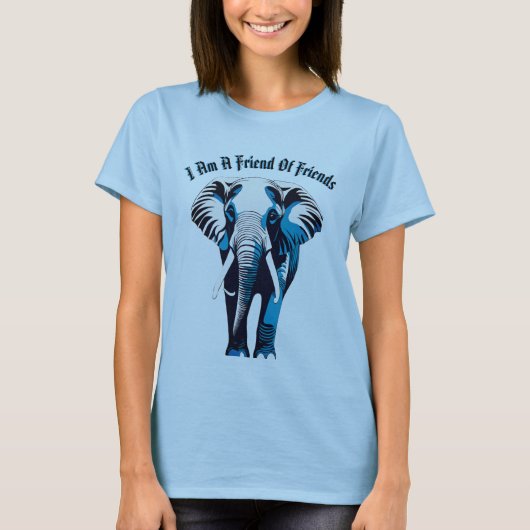 女エレガント象アウトラインデザイン- Tシャツ (正面)