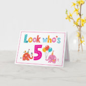 女カスタマイズの子の第5誕生日カード カード (黄色い花)