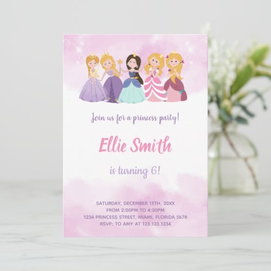 女カスタムの子のための誕生日おとぎ話 招待状 (スタンド正面)