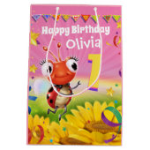 女カスタムの子の1歳の誕生日の抱き枕- Ladybug ミディアムペーパーバッグ (裏面)