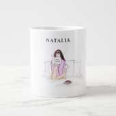 女カスタムの子、コーヒーを飲む、スケッチ。 ジャンボコーヒーマグカップ (正面)