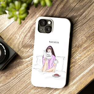 女カスタムの子、コーヒーを飲む、スケッチ。 Case-Mate iPhone 14ケース