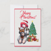 女カスタム子クリスマスカード付き可愛いヨークシャーテリア犬 サンキューカード (正面)