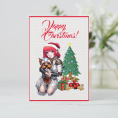 女カスタム子クリスマスカード付き可愛いヨークシャーテリア犬 サンキューカード (スタンド正面)