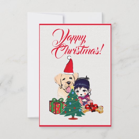 女カスタム子クリスマスカード付き可愛いラブラドール犬 サンキューカード (正面)