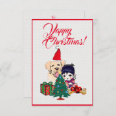 女カスタム子クリスマスカード付き可愛いラブラドール犬 サンキューカード (正面/裏面)