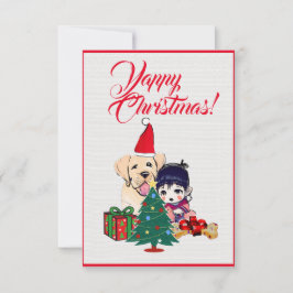 女カスタム子クリスマスカード付き可愛いラブラドール犬 サンキューカード