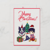 女カスタム子クリスマスカード付き可愛いラブラドール犬 サンキューカード (正面/裏面)