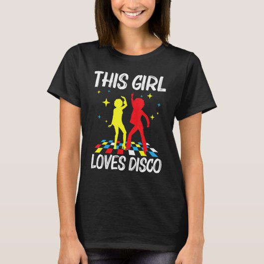 女カッコいいの子のためのディスコ70s 80sナイトクラブ音楽D Tシャツ (正面)