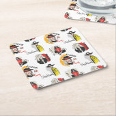 女カッコいい性ファッションの手書きスケッチ スクエアペーパーコースター (アングル)