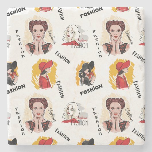 女カッコいい性ファッションの手書きスケッチ ストーンコースター (正面)