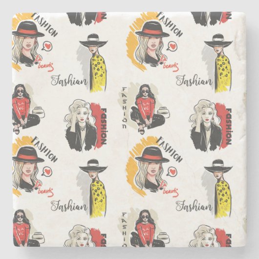 女カッコいい性ファッションの手書きスケッチ ストーンコースター (正面)