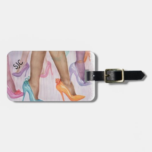 女カラフルの子ハイヒールパーソナライズされた荷札 ラゲッジタグ (正面横)