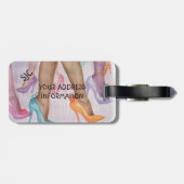 女カラフルの子ハイヒールパーソナライズされた荷札 ラゲッジタグ (裏面横)