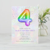 女カラフルの子4歳の誕生日バルーンパーティー 招待状 (スタンド正面)